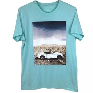 Aeropostale L Short Sleeve TShirt Desert Car Graphic Picture Blue Scoop Neck